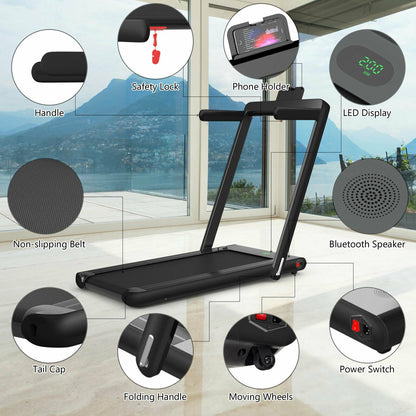 1-12Kph Folding Electric Treadmill with Bluetooth Capability