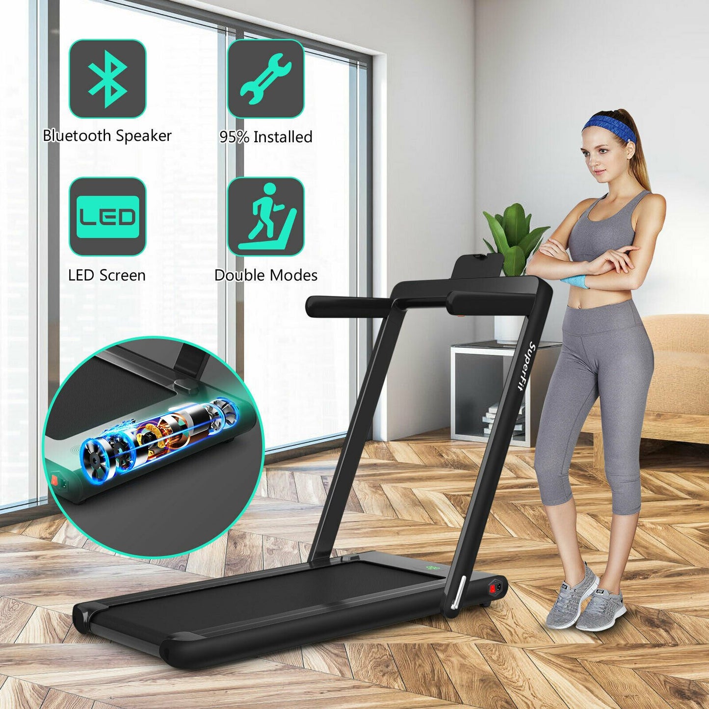 1-12Kph Folding Electric Treadmill with Bluetooth Capability