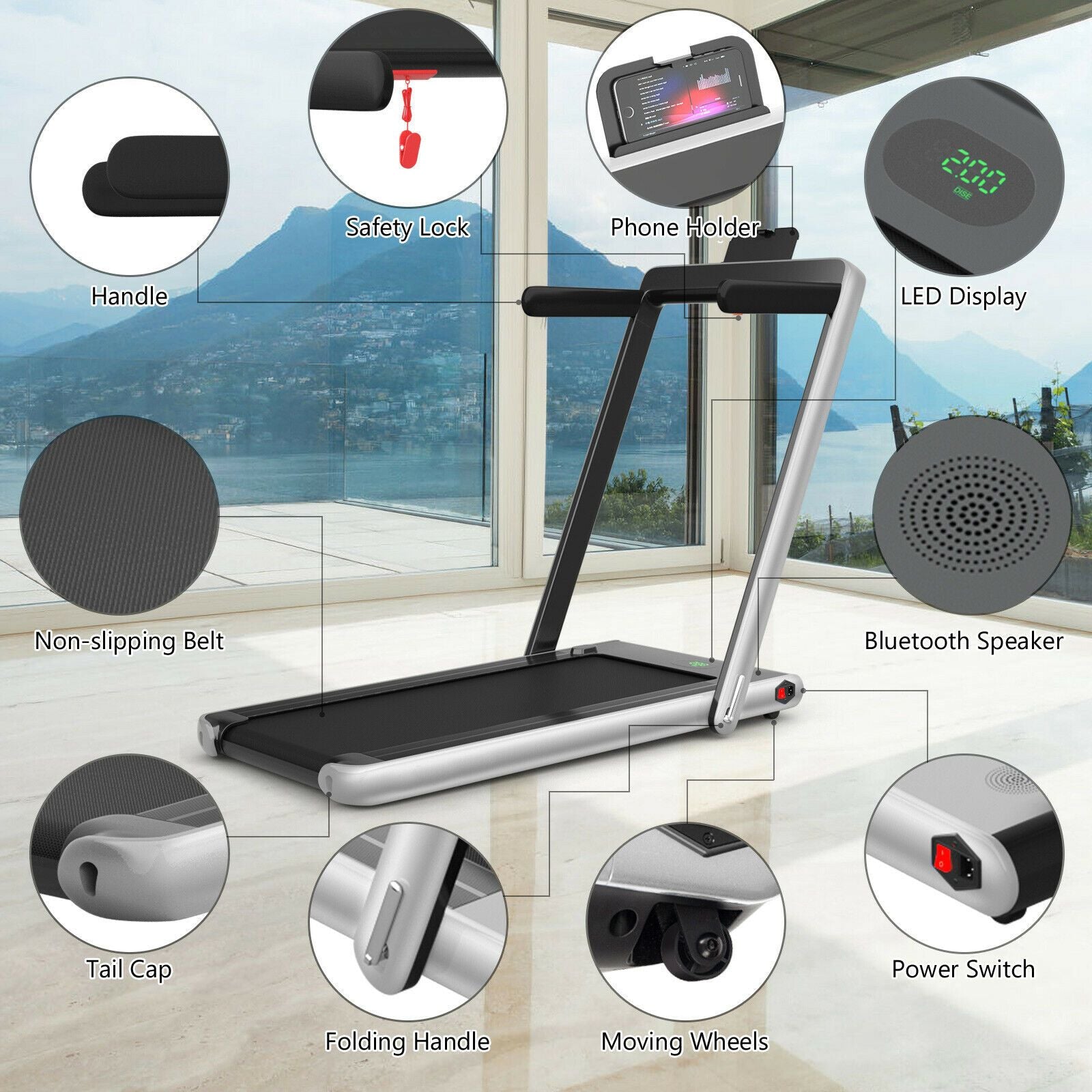 1-12Kph Folding Electric Treadmill with Bluetooth Capability