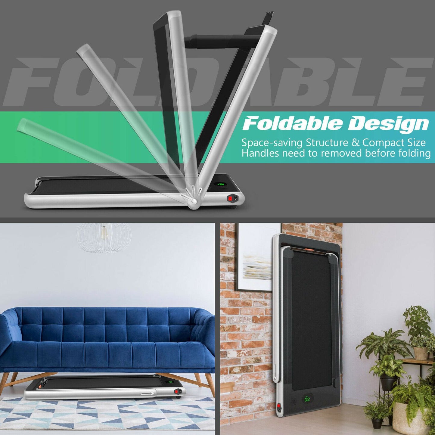 1-12Kph Folding Electric Treadmill with Bluetooth Capability