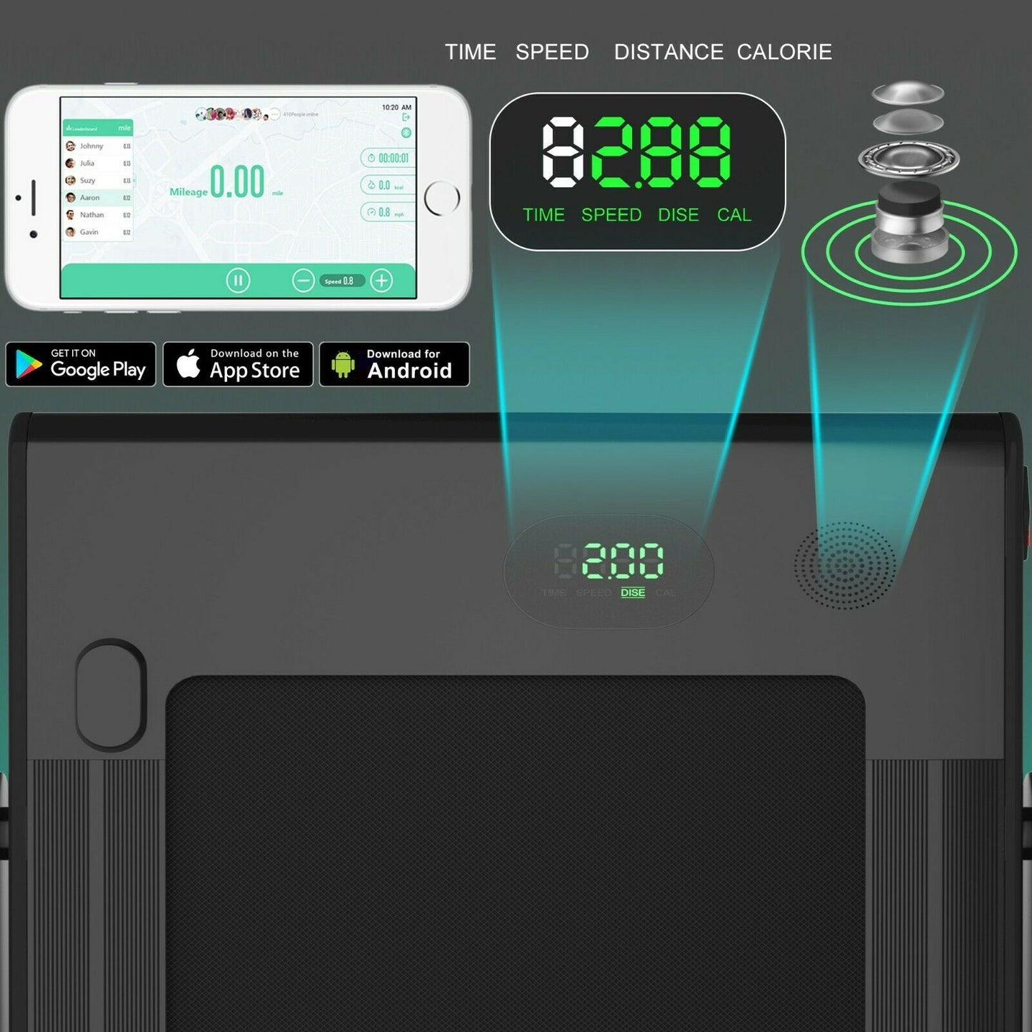 1-12Kph Folding Electric Treadmill with Bluetooth Capability