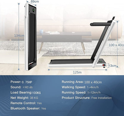 1-12Kph Folding Electric Treadmill with Bluetooth Capability